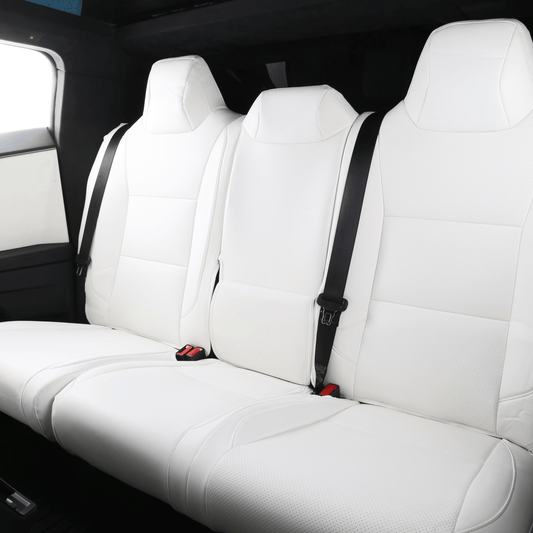 Tesla Cybertruck Seat Covers Leather Seat Protector Full Coverage(Black/White)